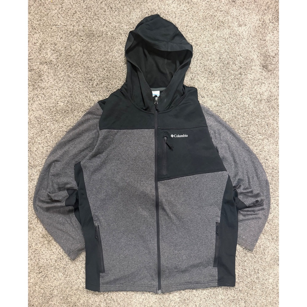Columbia Mens Full Zip Hoodie Grey Black Colorblock Fleece Lined Jacket Large